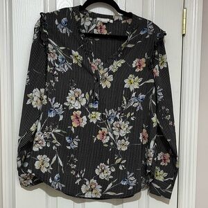 Striped Floral Blouse with Multicolor Design